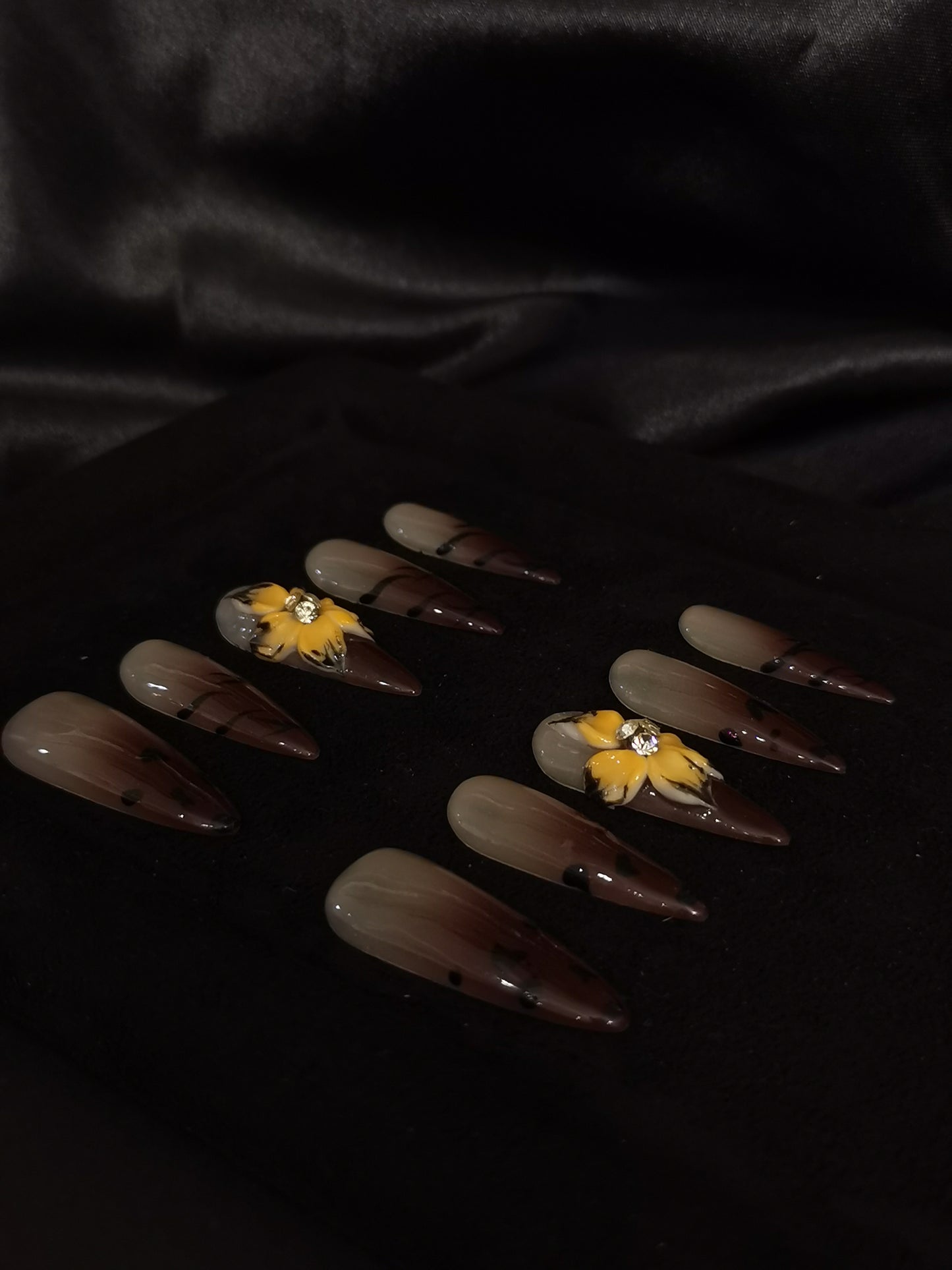 Handmade Acrylic 3D Flower design Press on nails coffin square stiletto reusable durable NO:1031