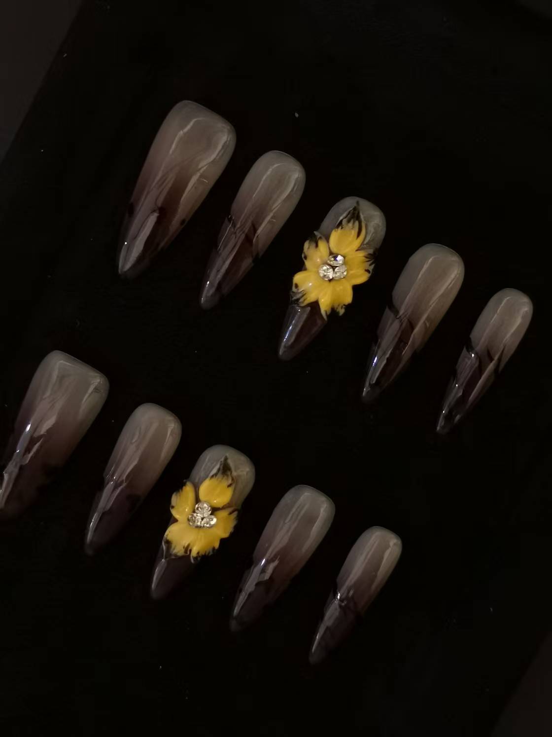 Handmade Acrylic 3D Flower design Press on nails coffin square stiletto reusable durable NO:1031
