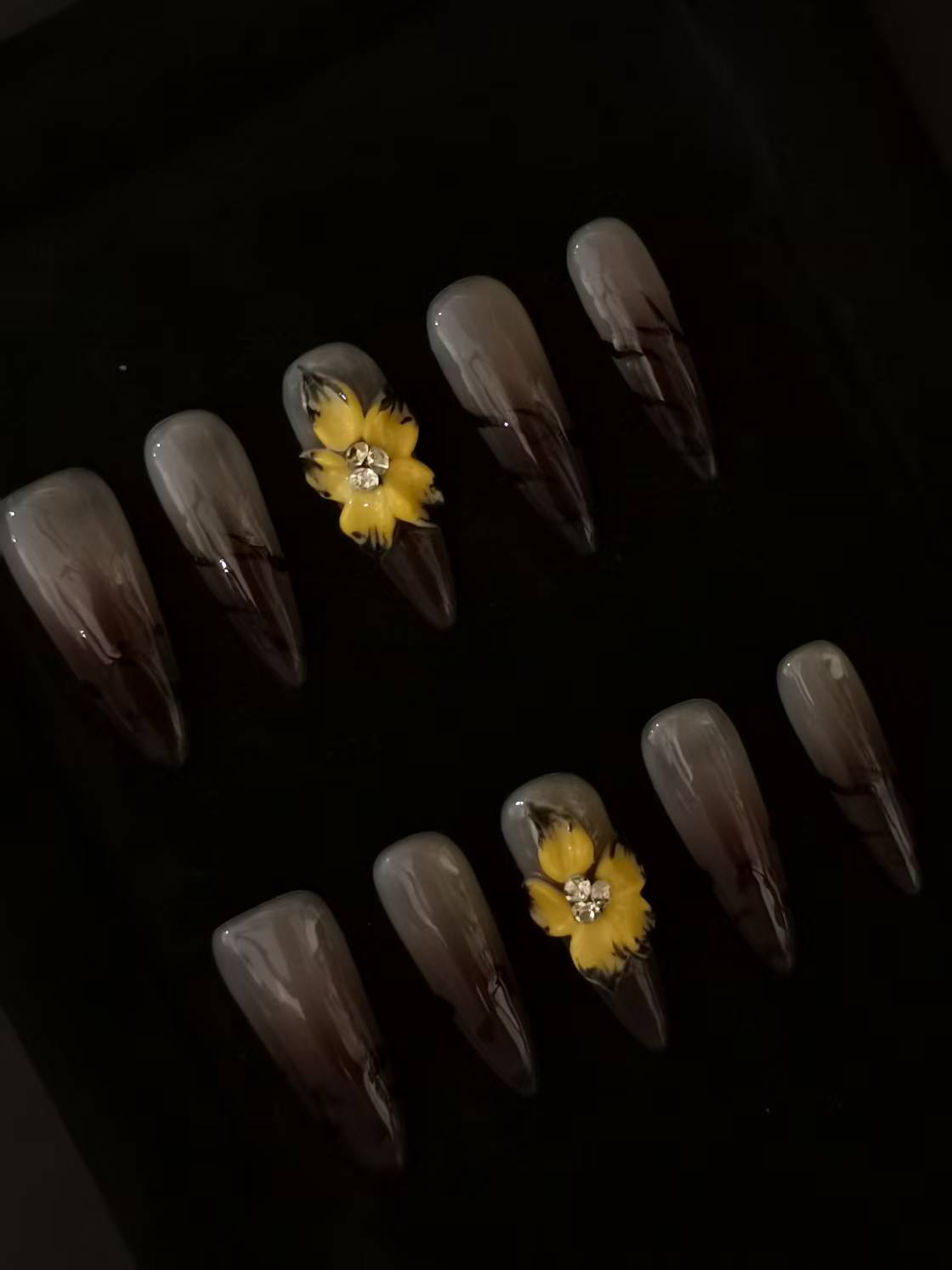 Handmade Acrylic 3D Flower design Press on nails coffin square stiletto reusable durable NO:1031
