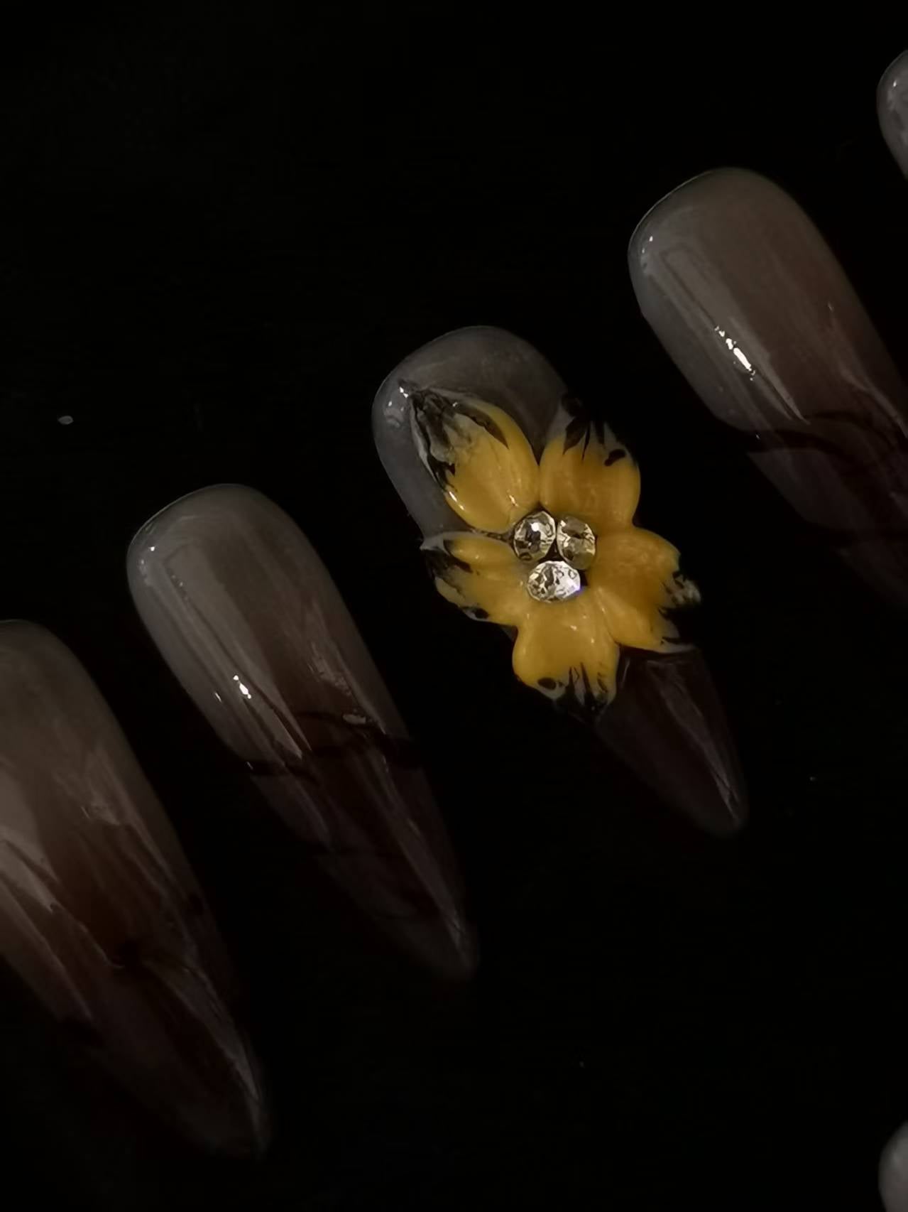 Handmade Acrylic 3D Flower design Press on nails coffin square stiletto reusable durable NO:1031