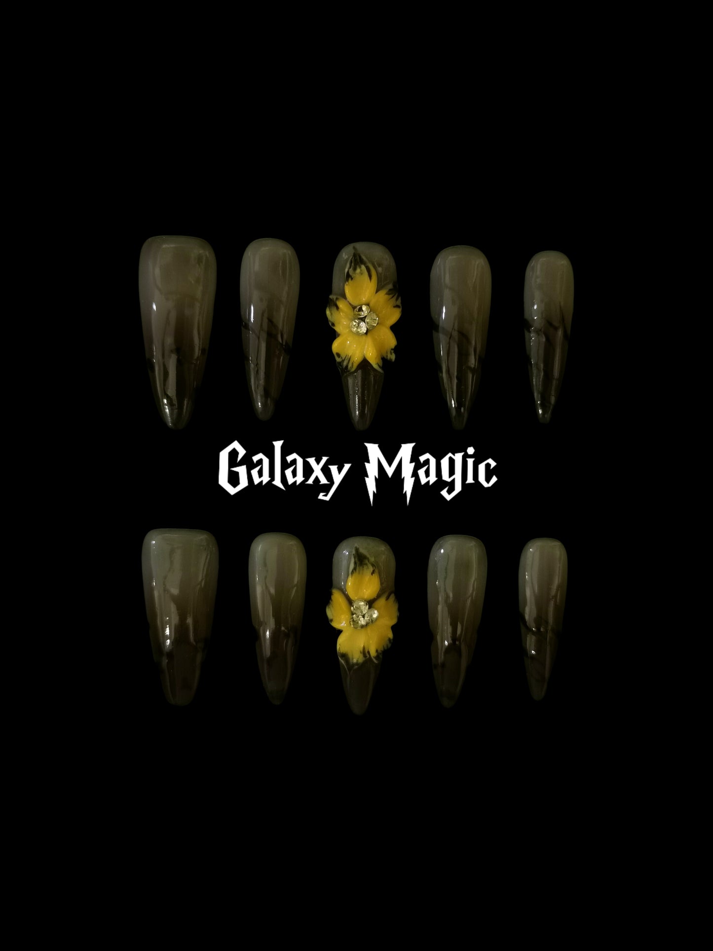 Handmade Acrylic 3D Flower design Press on nails coffin square stiletto reusable durable NO:1031