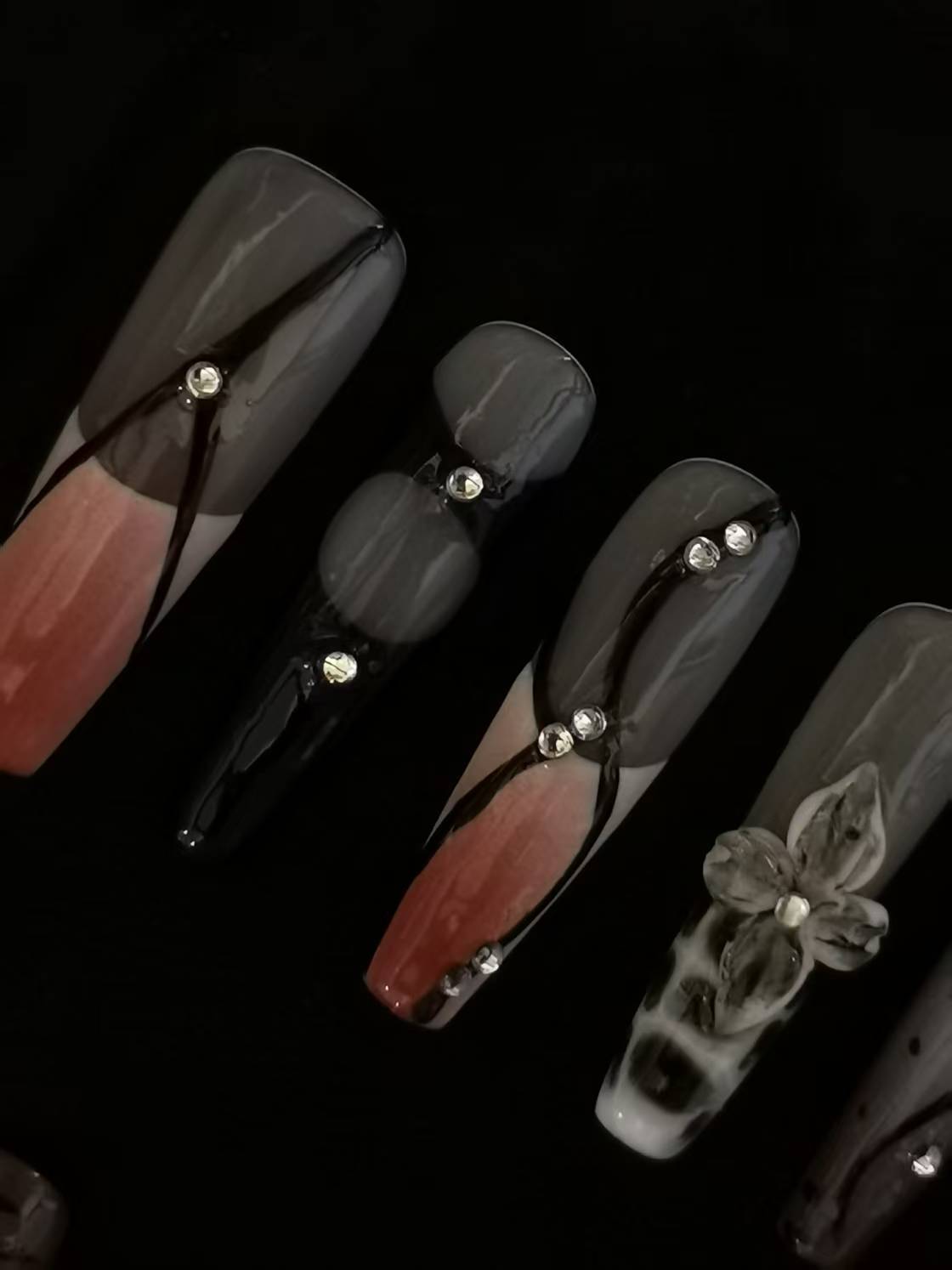 Handmade Acrylic 3D Flower Press on nails coffin square stiletto reusable durable NO:1048