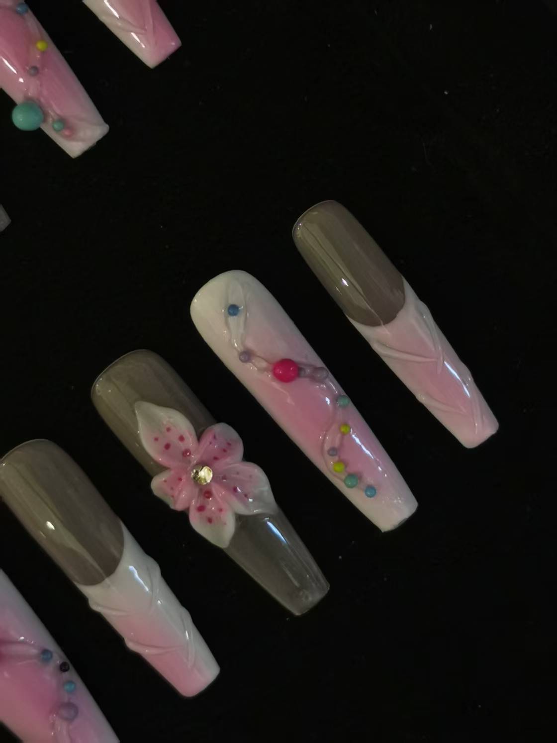 NO:1010 Acrylic 3D Flower Design Multiple Dots Press on nails square coffin stiletto reusable durable trendy 2025