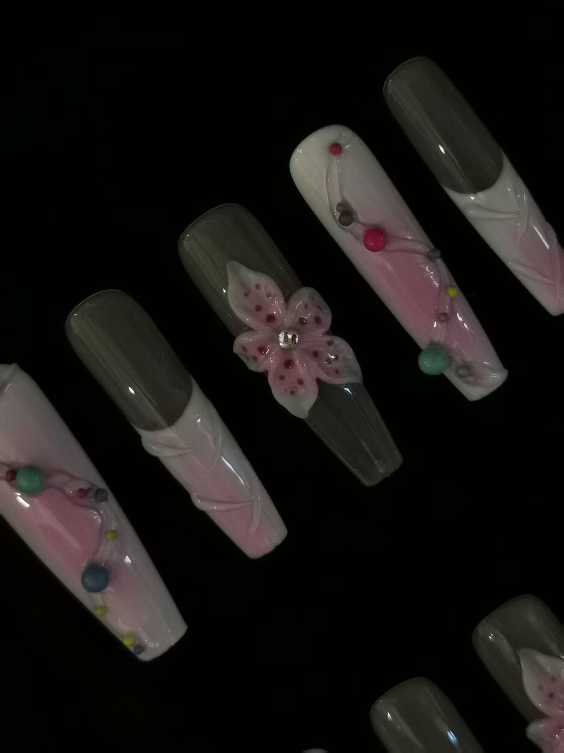 NO:1010 Acrylic 3D Flower Design Multiple Dots Press on nails square coffin stiletto reusable durable trendy 2025