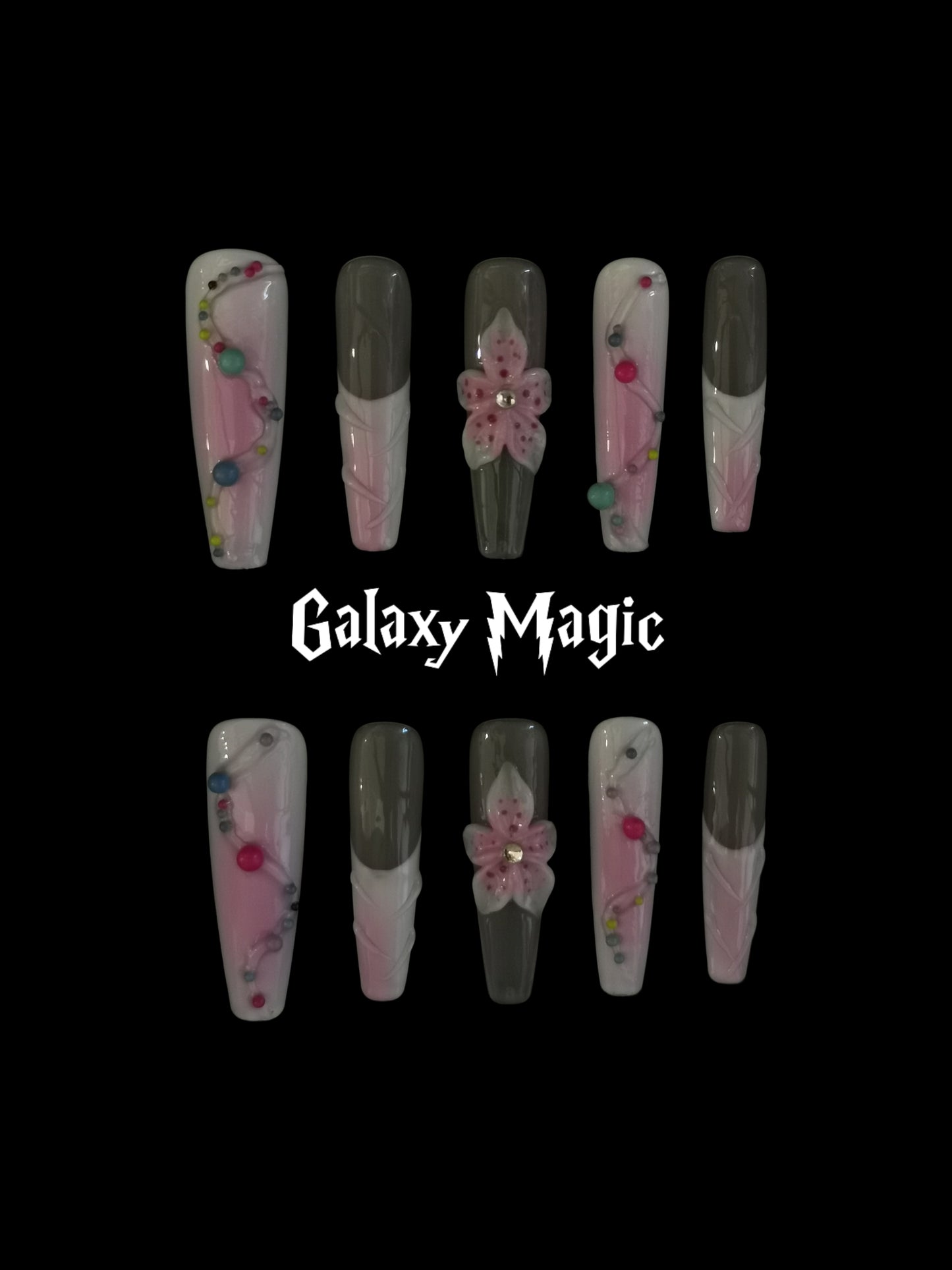 NO:1010 Acrylic 3D Flower Design Multiple Dots Press on nails square coffin stiletto reusable durable trendy 2025