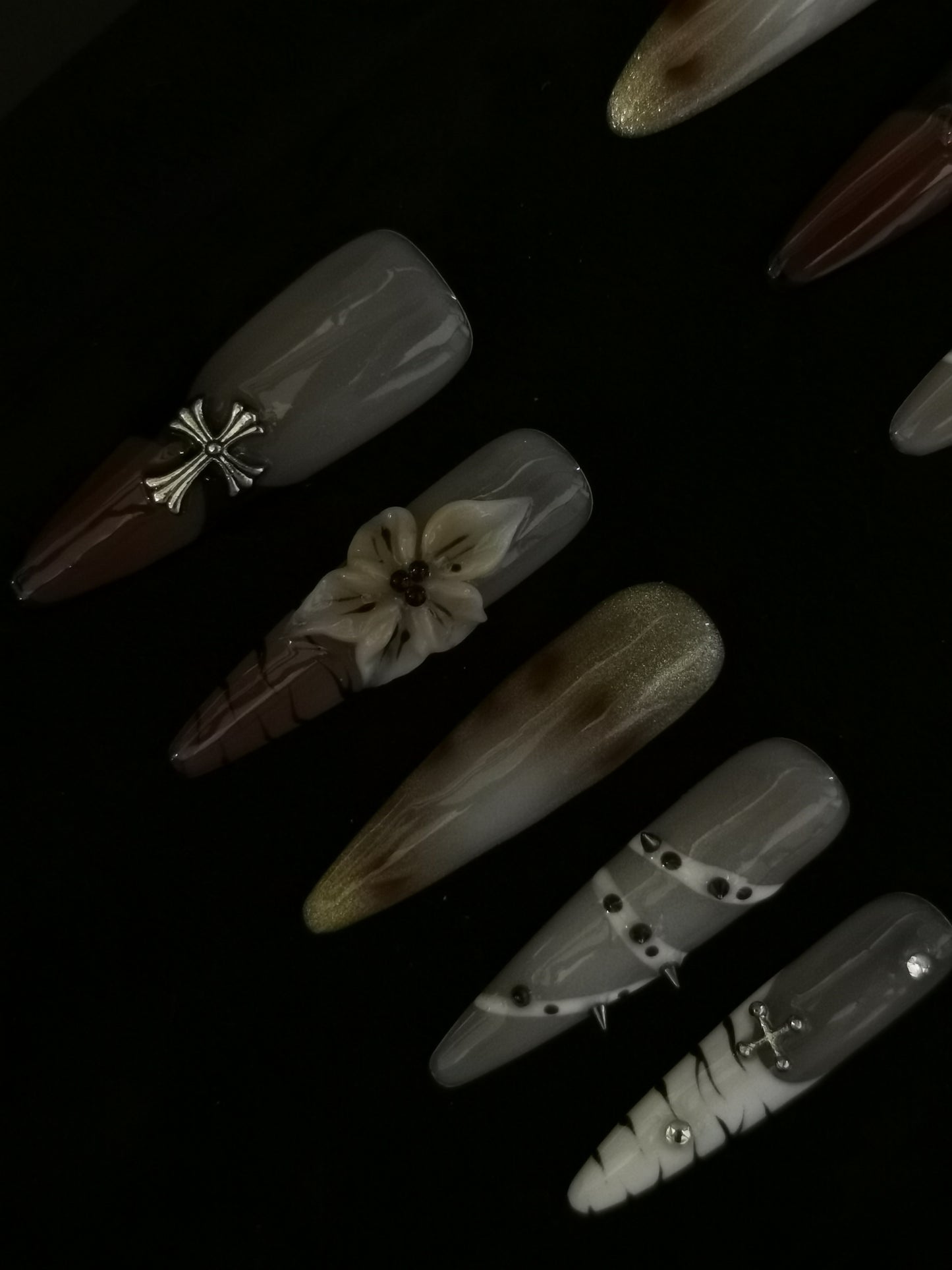 Handmade Acrylic 3D Flower Belt Design Autumn Fall Press on nails square coffin stiletto NO:1015
