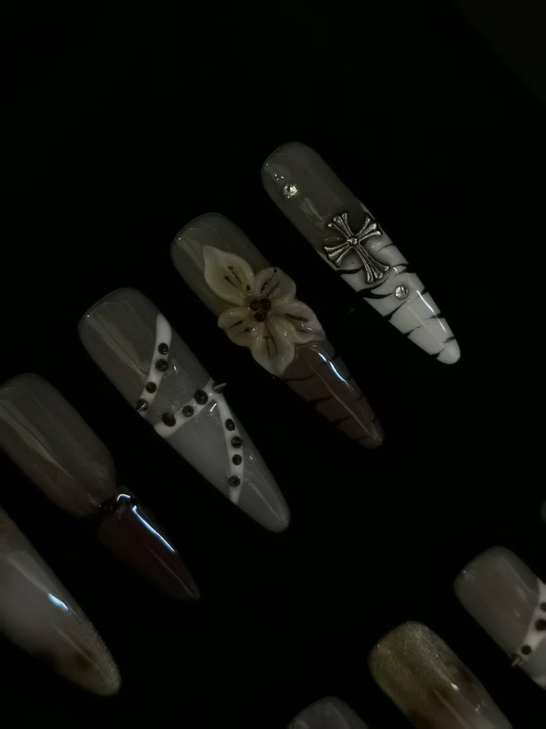Handmade Acrylic 3D Flower Belt Design Autumn Fall Press on nails square coffin stiletto NO:1015