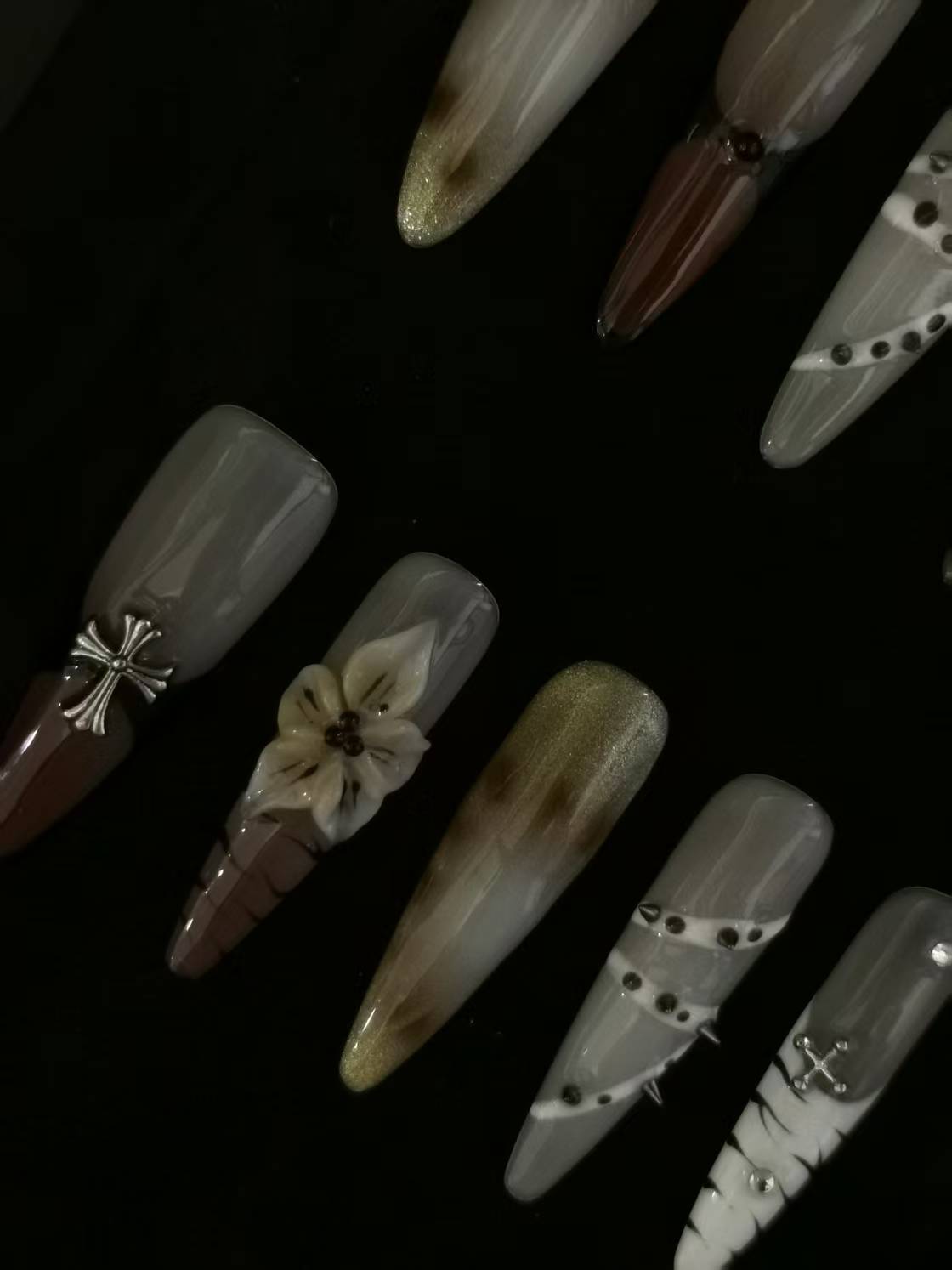 Handmade Acrylic 3D Flower Belt Design Autumn Fall Press on nails square coffin stiletto NO:1015
