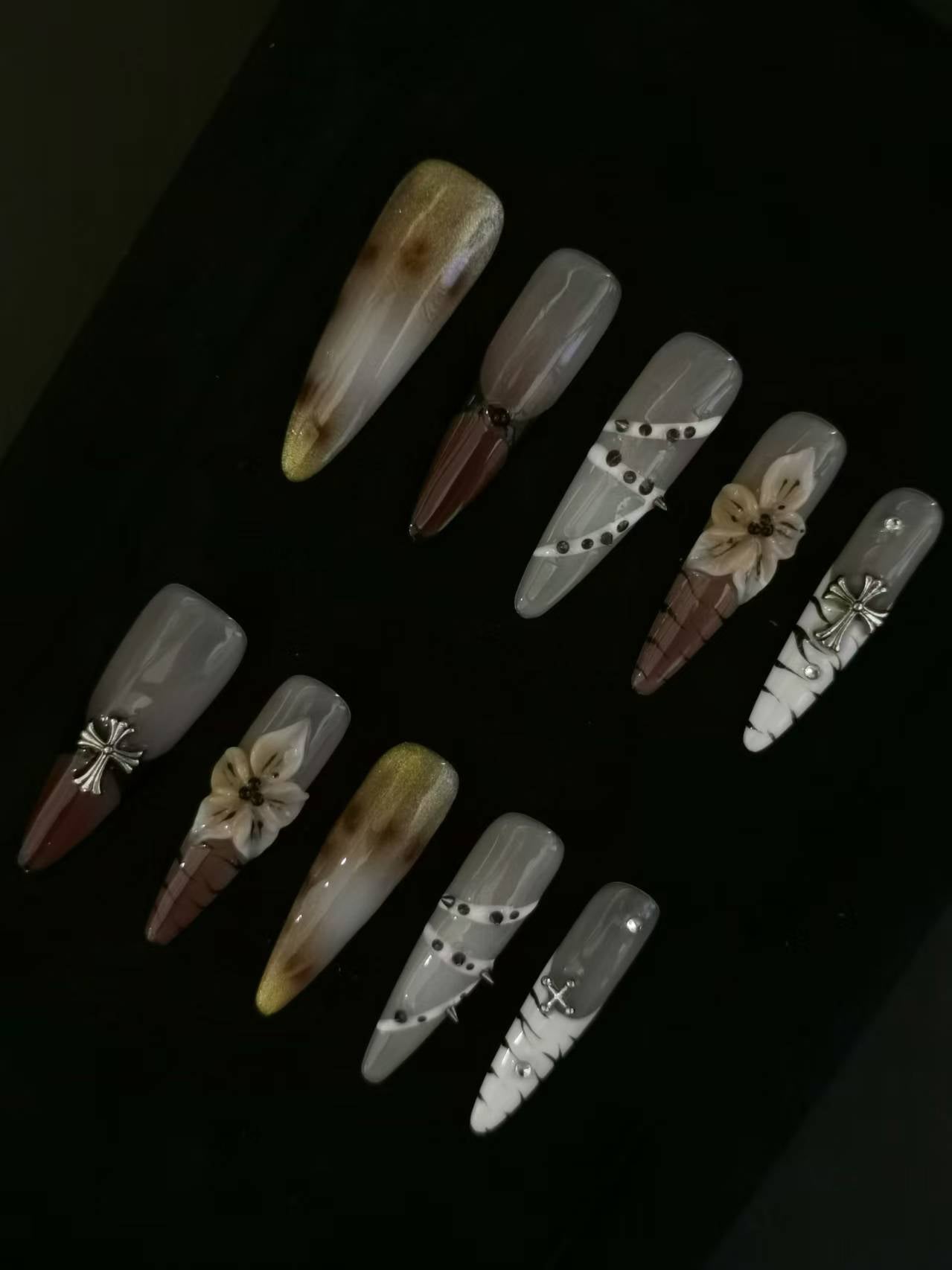 Handmade Acrylic 3D Flower Belt Design Autumn Fall Press on nails square coffin stiletto NO:1015