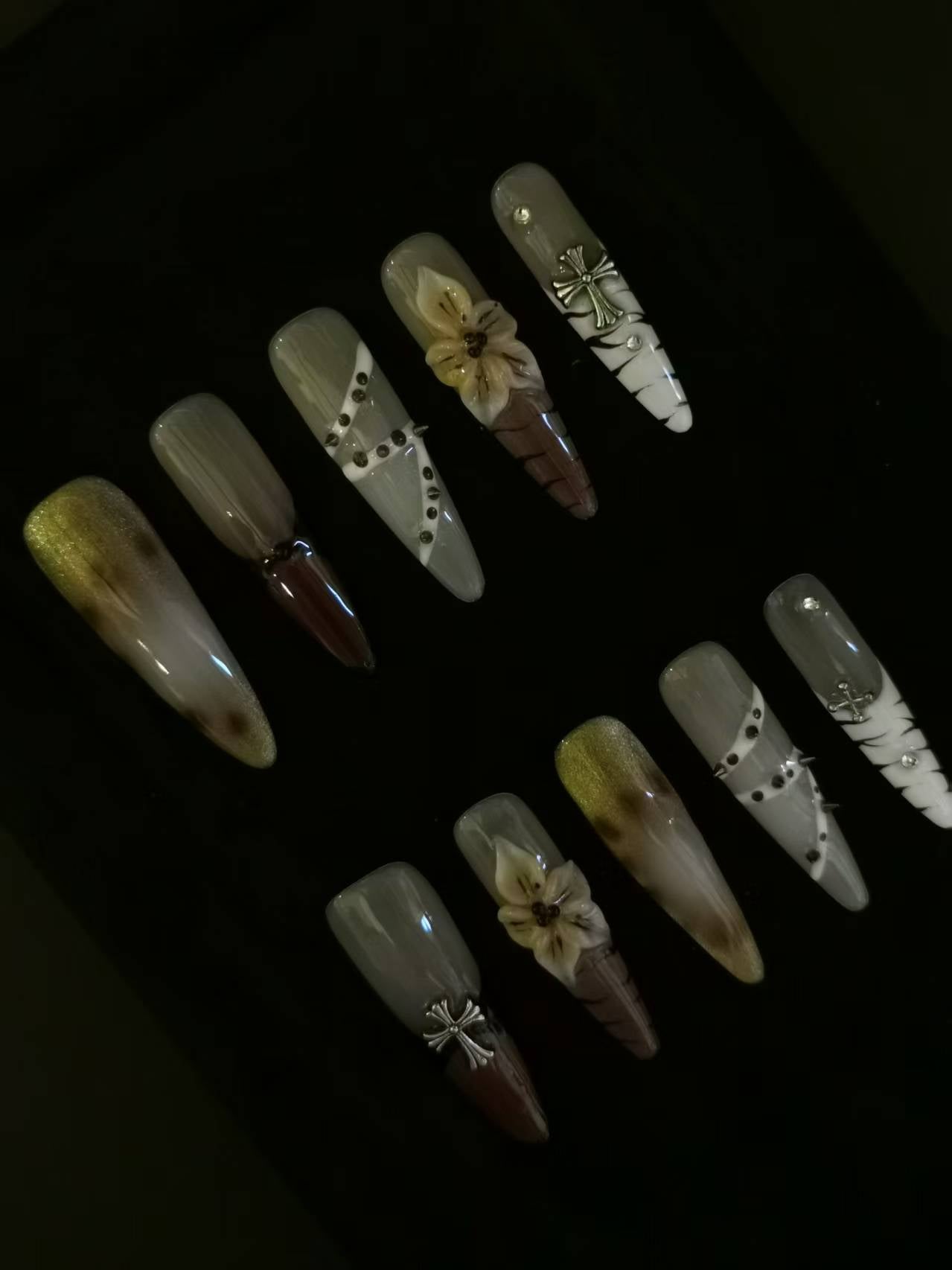 Handmade Acrylic 3D Flower Belt Design Autumn Fall Press on nails square coffin stiletto NO:1015