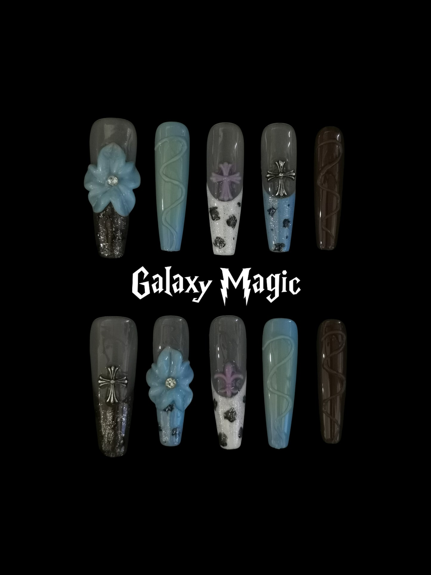 Handmade Acrylic 3D Flower Press on nails coffin square stiletto reusable durable NO:1014