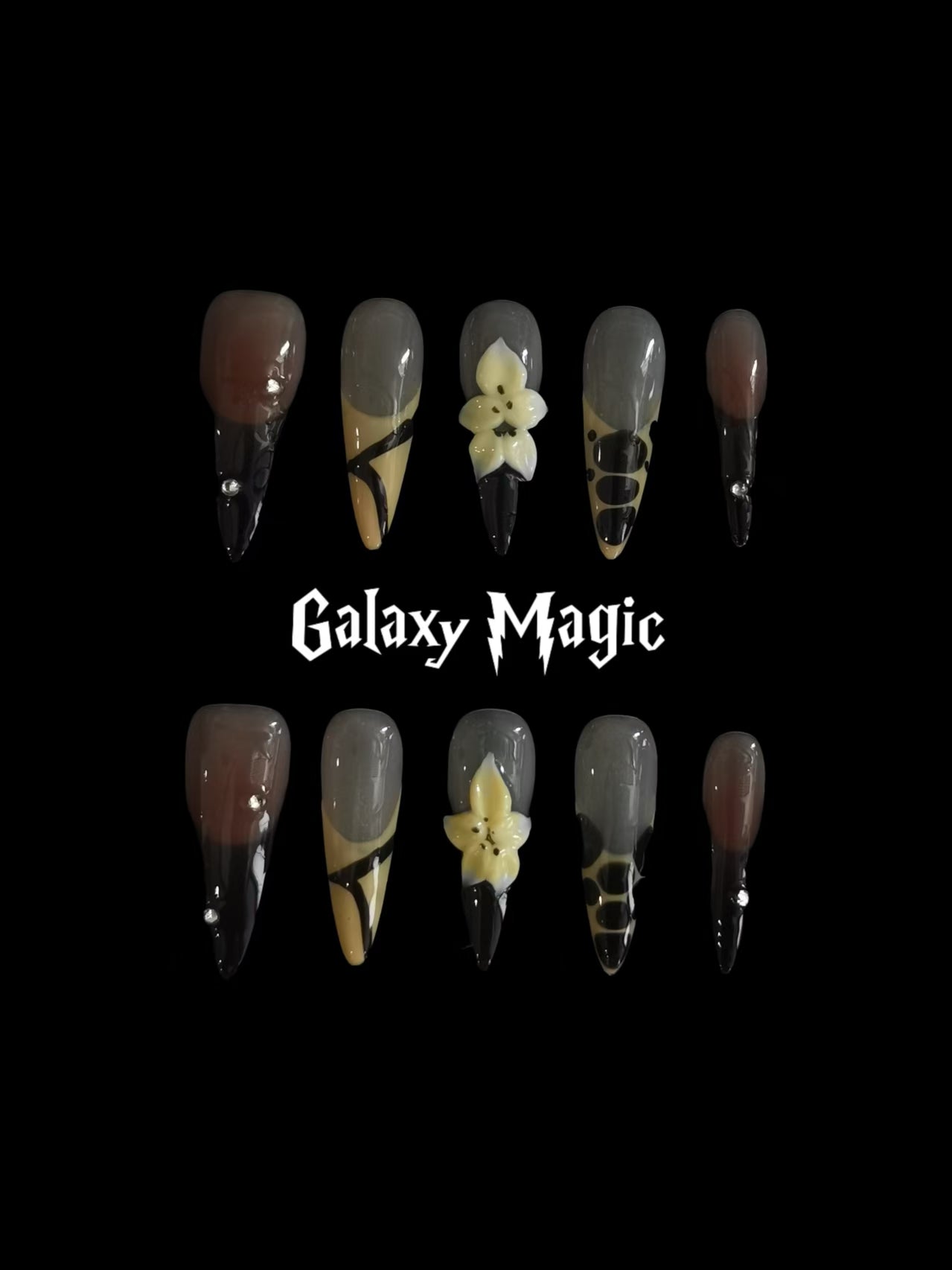 Handmade Acrylic 3D Flower design Press on nails coffin square stiletto reusable durable NO:1030
