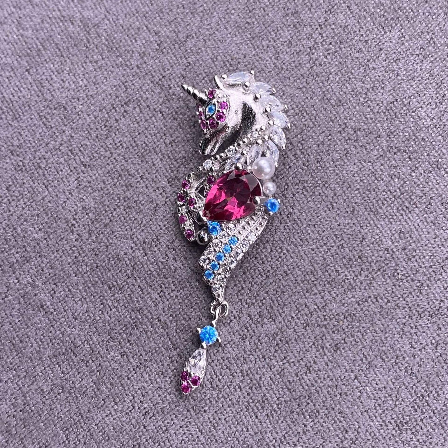 Black Opal Peridot garnet citrine pink topaz S925 silver studded with diamonds, exquisite and dazzling unicorn women's necklace pendant, collarbone chain pendant trendy Jewelry 2005 GMSP4