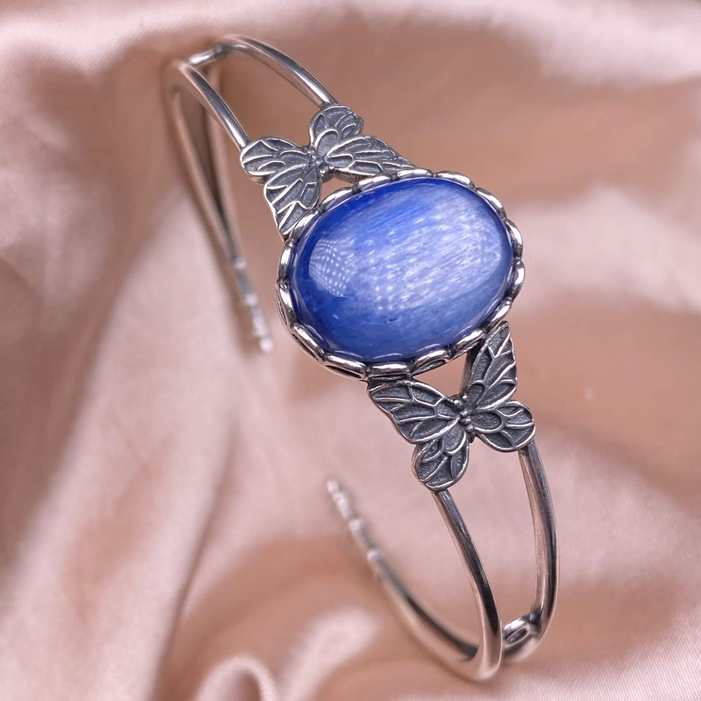 Old wax, green dragon crystal, south red, rose crystal, blue crystal, Peter stone bangle bracelet S925, silver inlaid, retro open bracelet