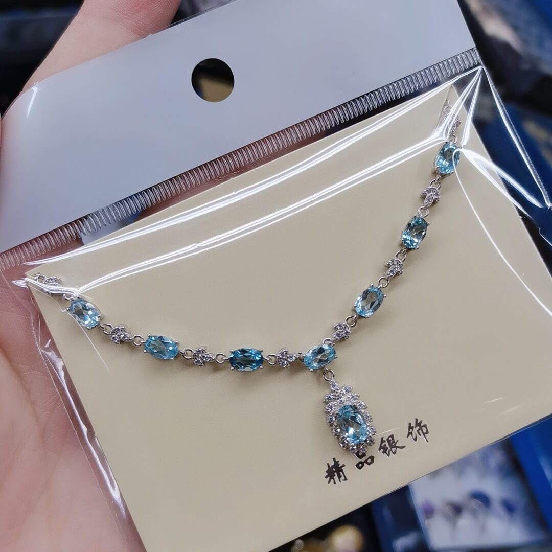 Opal/Black Opal/Turquoise/London blue topaz/Olivine/Garnet/ Hetian jade/Amethyst/Topaz S925 necklace, silver inlaid with full diamonds, exquisite light luxury evening wear chain, Opal collarbone chain, fashionable office lady