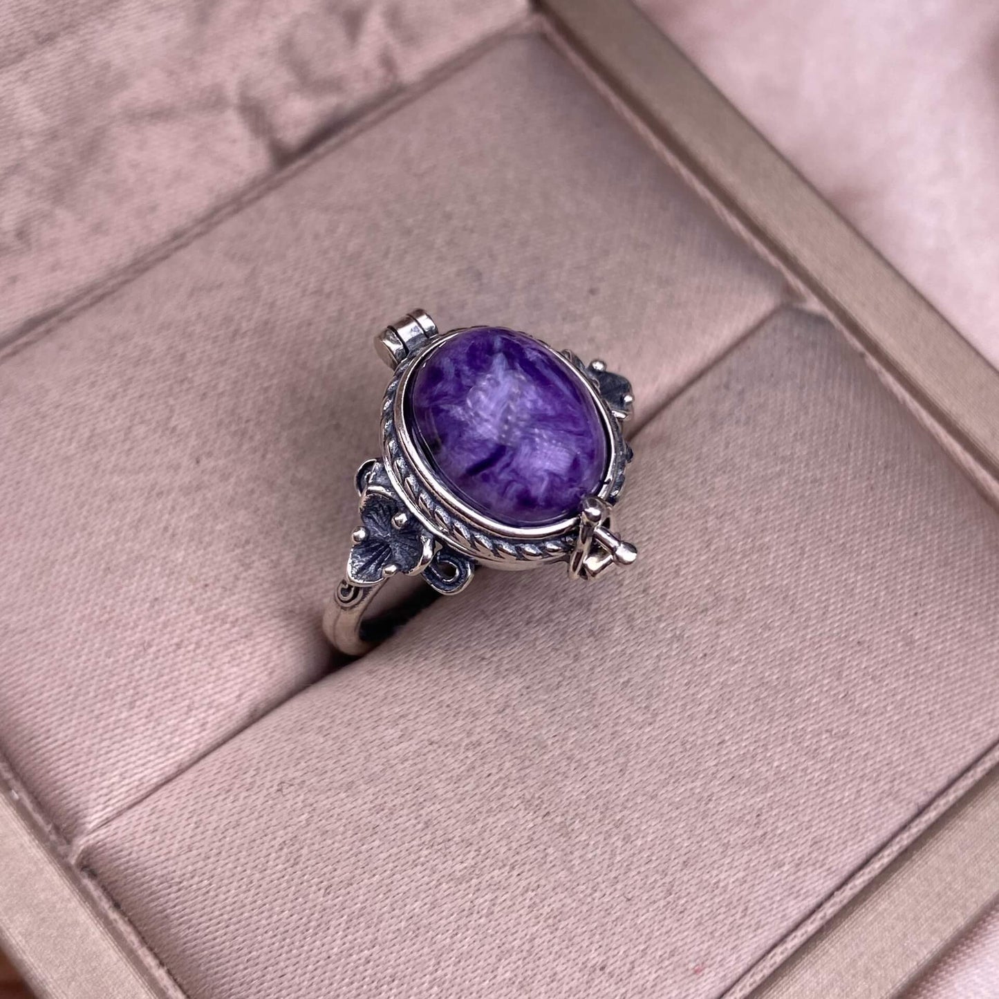 s925 Silver , Natural Stone.Amethyst sea-patterned stone, purple dragon crystal blue moonstone, grey moonstone ring, s925, silver inlaid, Jewelry 2025 GMSR1