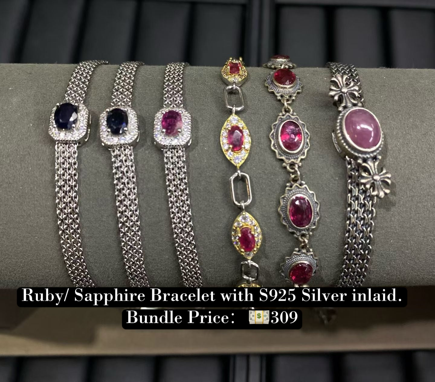 Bundle silver Jewelry Ruby/Sapphire Bracelets S925, silver inlaid, NO.B6