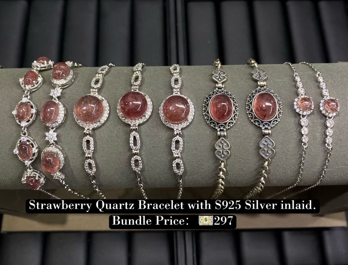 Bundle silver Jewelry Strawberry Quartz Bracelets S925, silver inlaid, NO.B8