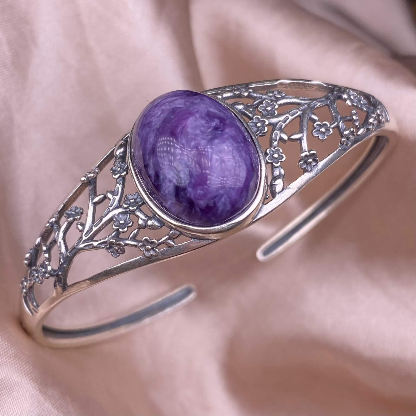 Purple Dragon Crysta bangle S925, silver inlaid with retro silver, personalized commuting, aged and fashionable women's colored gemstone crystal jewelry