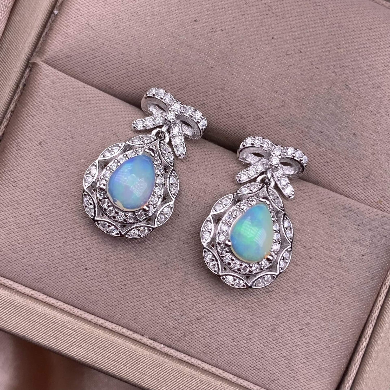 Opal silver earrings s925,inlaid with full diamonds,fashionable OL earrings daily ware.