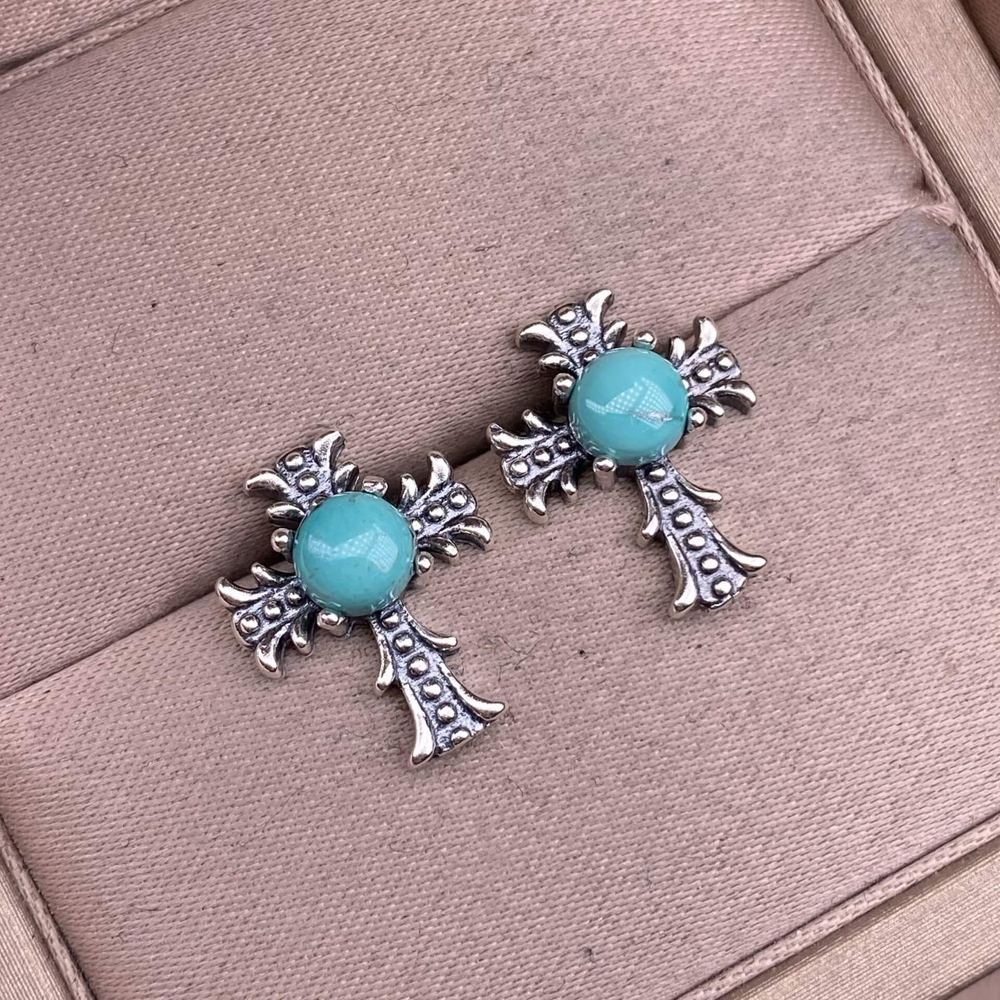 Citrine, peridot, garnet, south red, pink topaz, opal, cordierite, black opal, sea pattern stone, turquoise  cross earrings S925