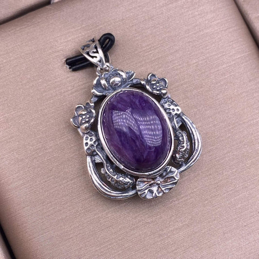 Flower amber, blood amber, South red, ghost, old wax, grey moonlight, cut amethyst, round amethyst, aquamarine, rose quartz, purple lithium glow, purple dragon crystal S925 silver inlaid retro silver cross pendant,fashionable OL necklace pendant
