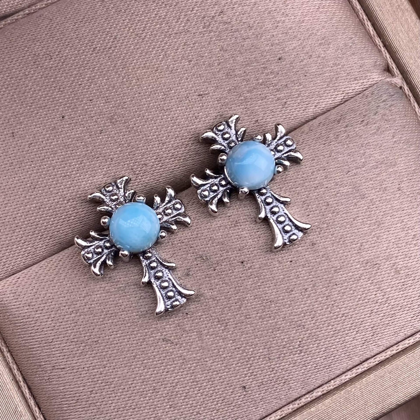 Citrine, peridot, garnet, south red, pink topaz, opal, cordierite, black opal, sea pattern stone, turquoise  cross earrings S925