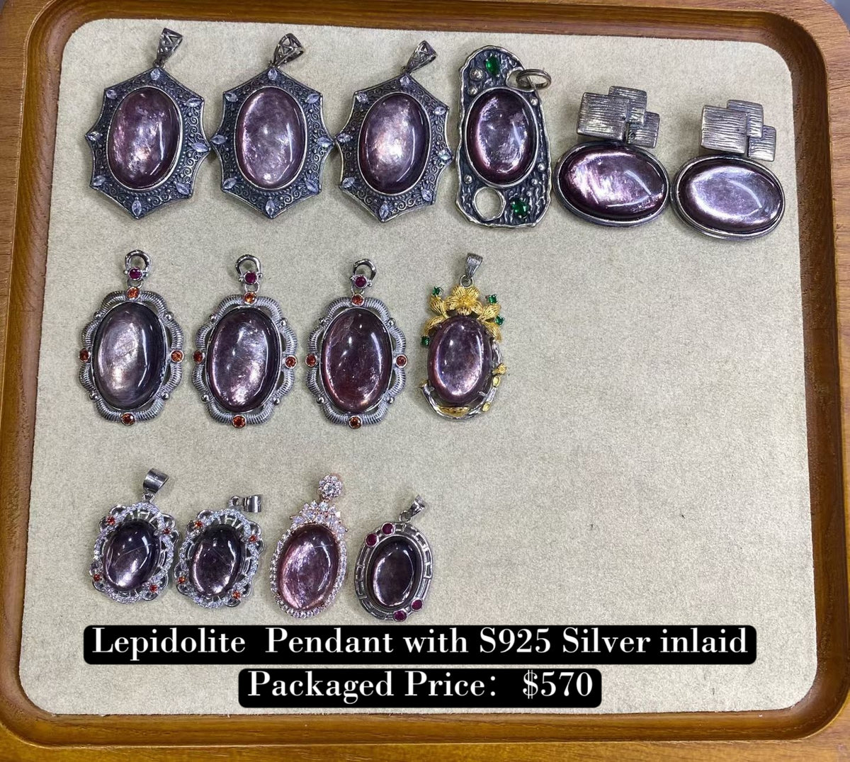 Bundle silver Jewelry Lepidolite Pendants S925, silver inlaid, NO.P3