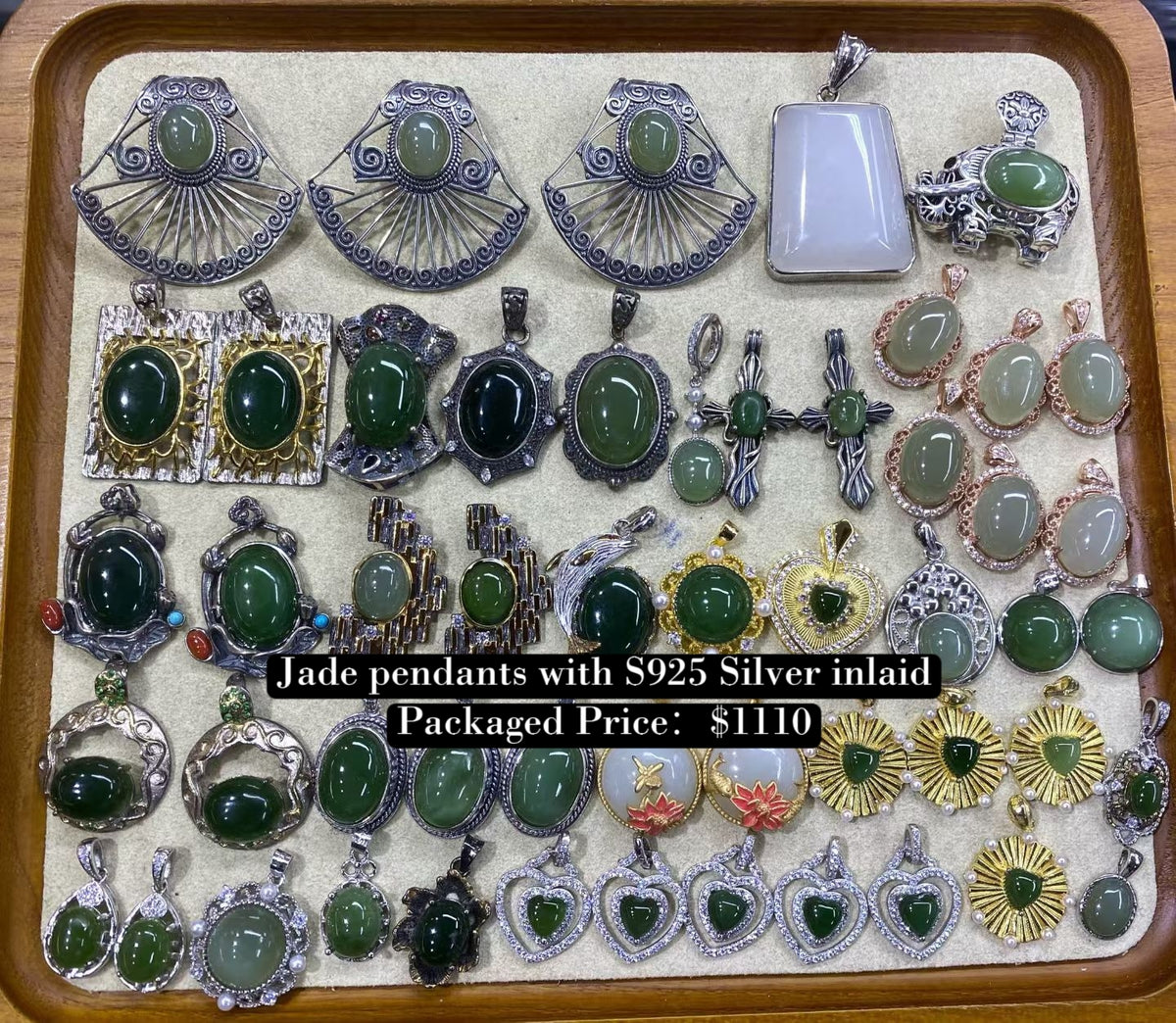 Bundle silver Jewelry Jade Pendants S925, silver inlaid, NO.P4