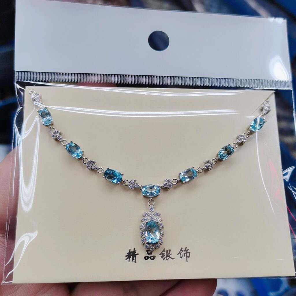 Opal/Black Opal/Turquoise/London blue topaz/Olivine/Garnet/ Hetian jade/Amethyst/Topaz S925 necklace, silver inlaid with full diamonds, exquisite light luxury evening wear chain, Opal collarbone chain, fashionable office lady