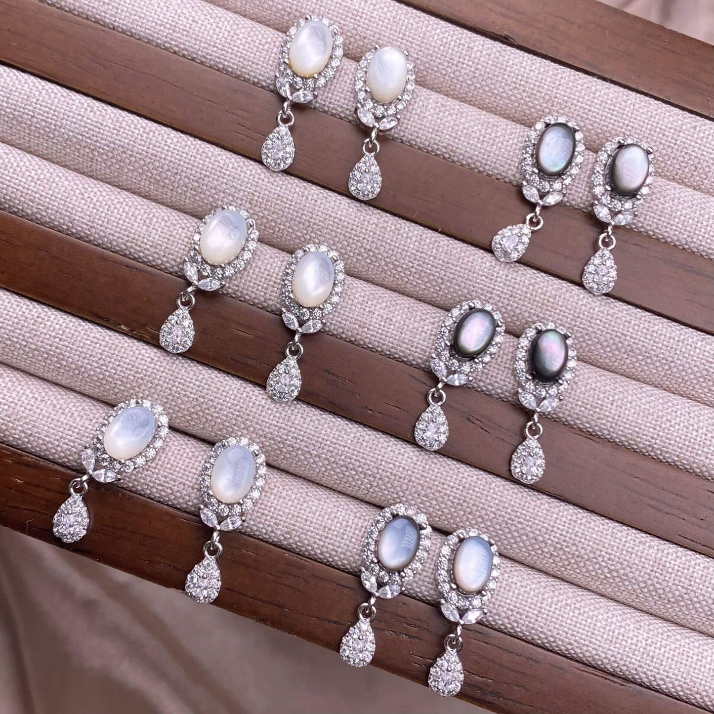 Black Opal Black Shell White Shell Turquoise Purple-toothed black, golden sunstone, garnet  earrings S925, silver inlaid with full diamonds, feather style,  fashionable OL earrings