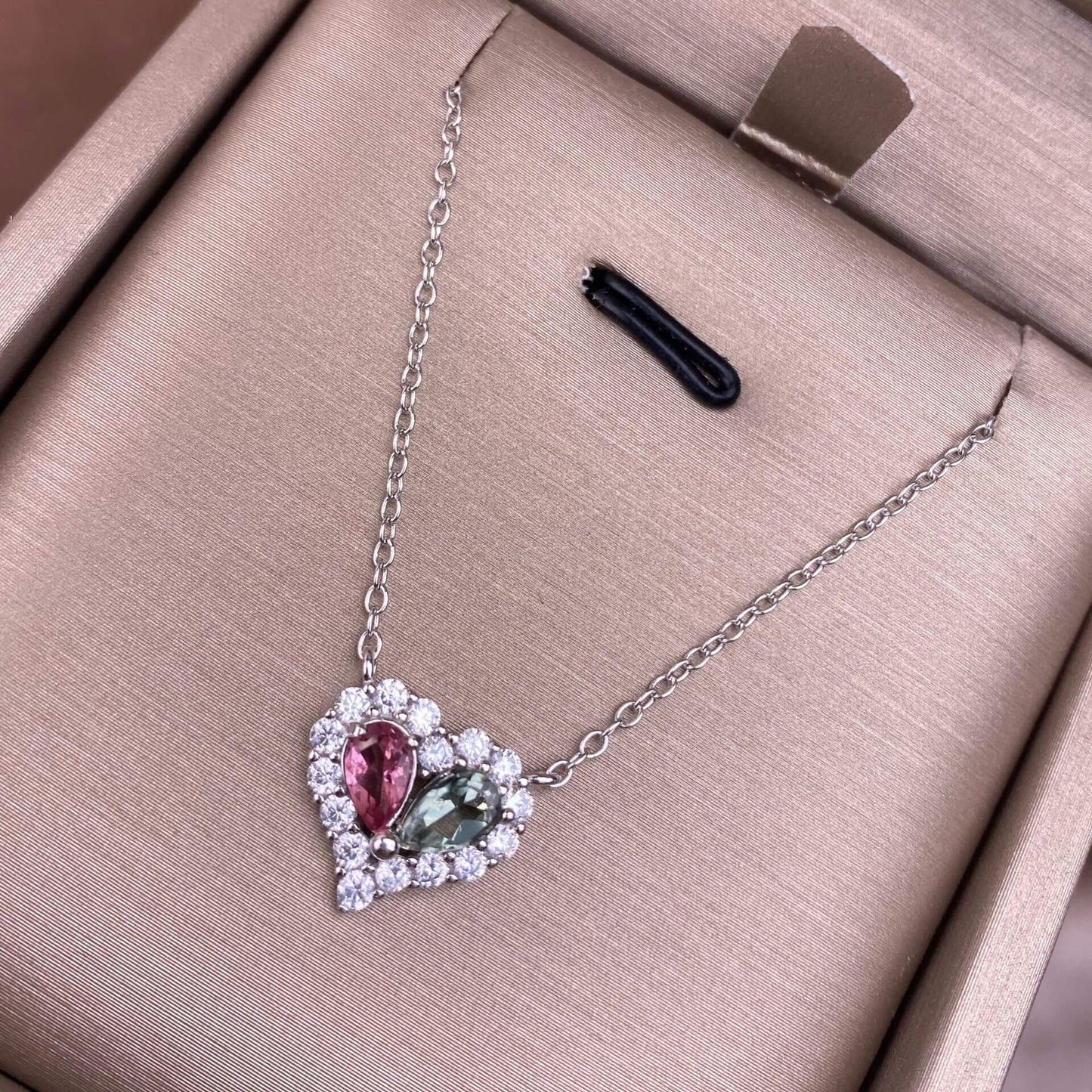 Black Opal Opal, Pink topaz, tourmaline S925 necklace, silver inlaid with full diamonds, exquisite light luxury evening wear chain fashionable office lady