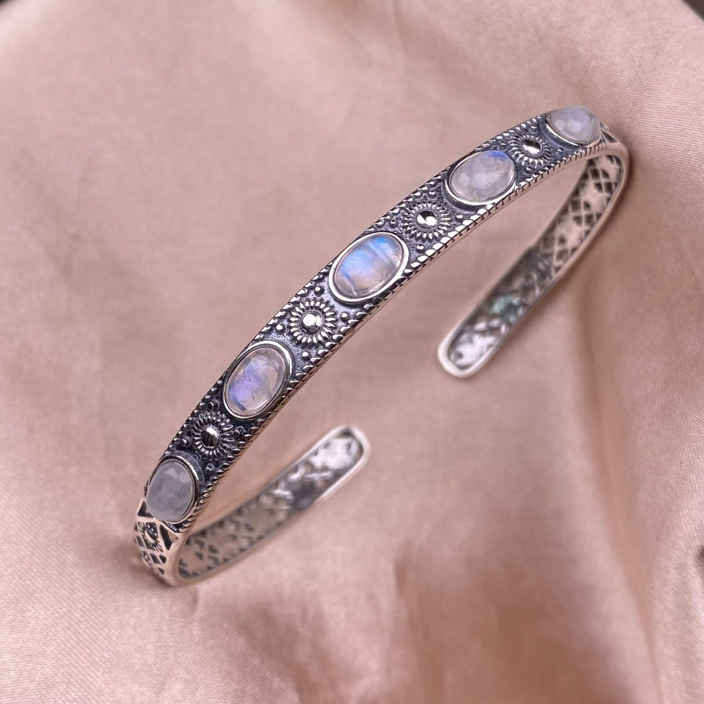 Black Opal,Turquoise, golden stone Blue Moonlight, lime feldspar, citrine, amethyst, aquamarine bangle bracelet S925, silver inlaid, retro open bracelet