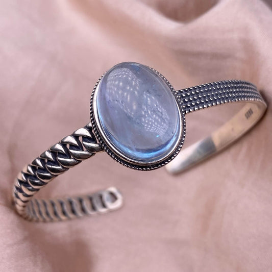 Ghost, Blue Moonlight, Old Wax, Aquamarine bangle bracelet S925, silver inlaid, retro open bracelet