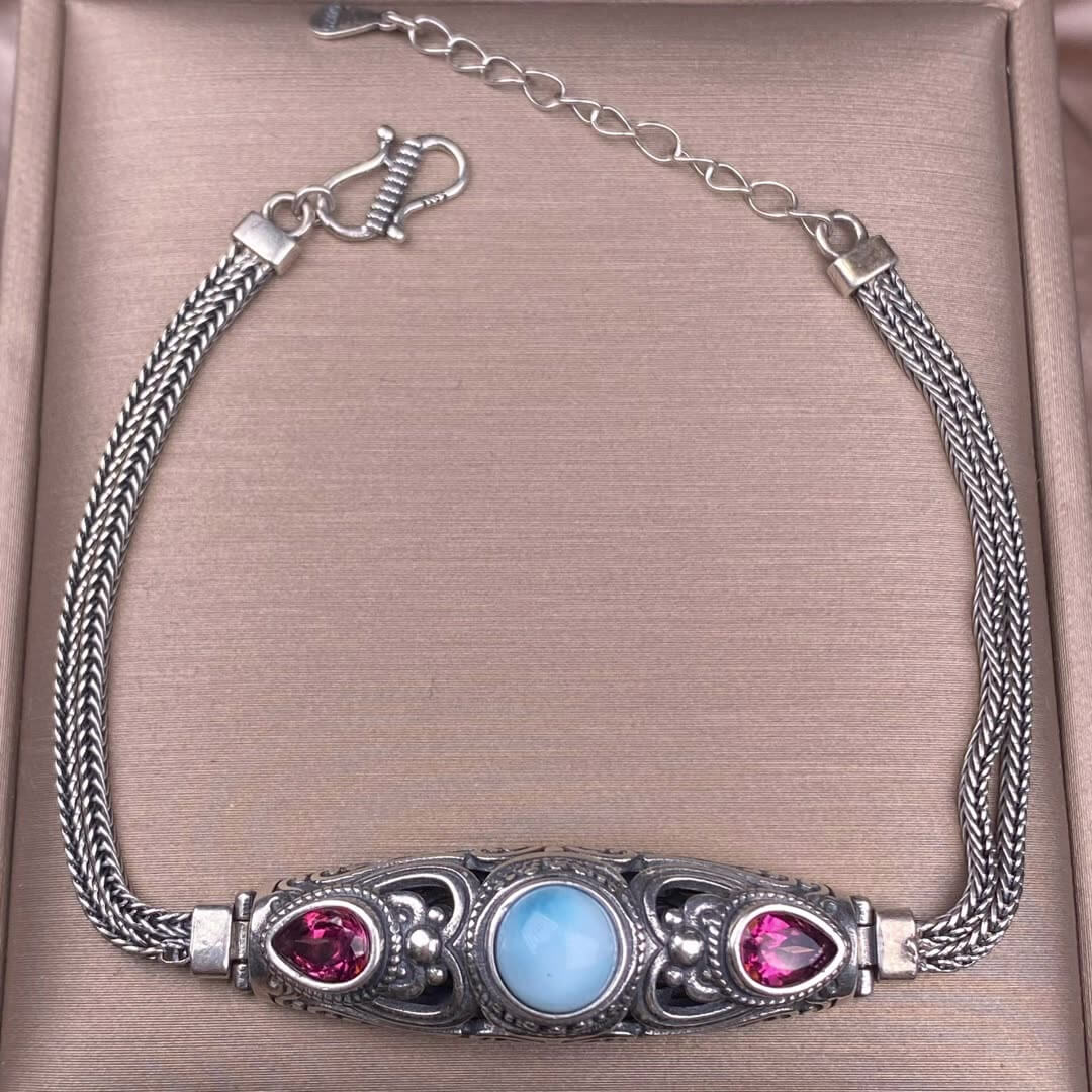 Black Opal Amethyst Lalima sea-patterned stone pink topa Opal s925 silver inlaid retro Nepalese style, exaggerated and niche Opal jewelry, dazzling and free of cracksry 2025 GMSB1