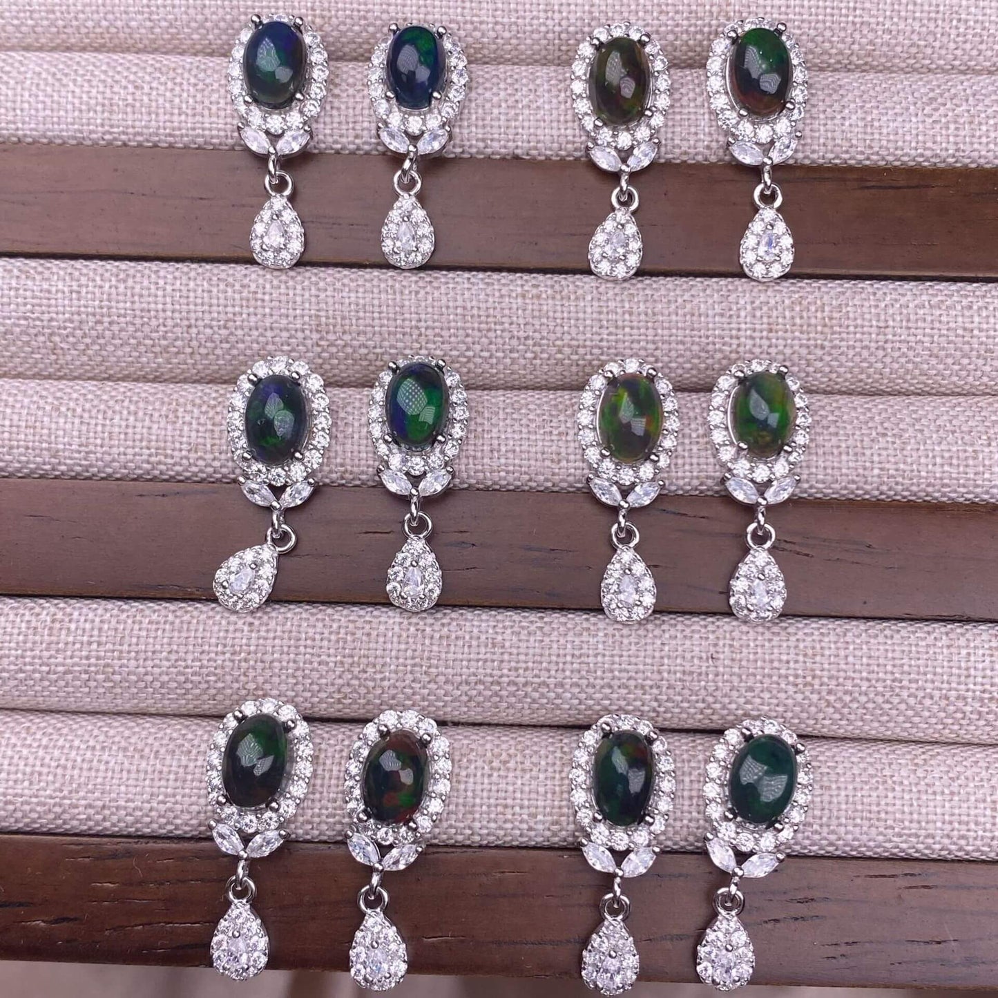 Black Opal Black Shell White Shell Turquoise Purple-toothed black, golden sunstone, garnet  earrings S925, silver inlaid with full diamonds, feather style,  fashionable OL earrings