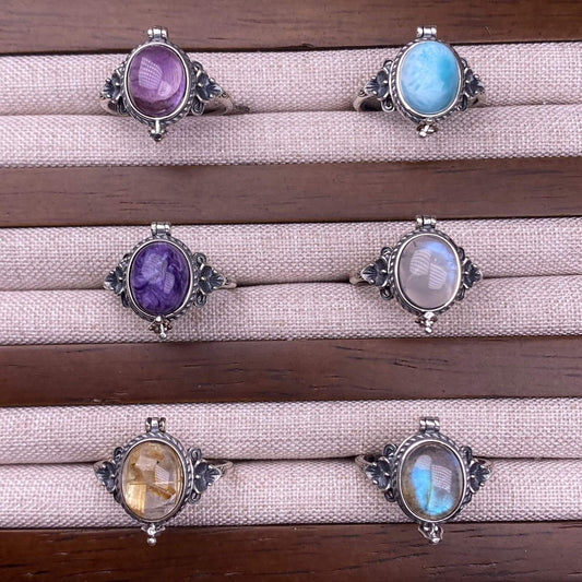 s925 Silver , Natural Stone.Amethyst sea-patterned stone, purple dragon crystal blue moonstone, grey moonstone ring, s925, silver inlaid,&nbsp;Jewelry 2025 GMSR1