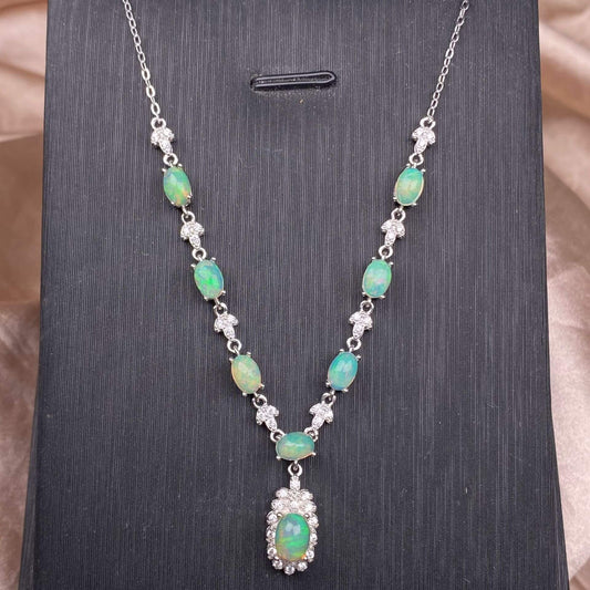 Opal/Black Opal/Turquoise/London blue topaz/Olivine/Garnet/ Hetian jade/Amethyst/Topaz S925 necklace, silver inlaid with full diamonds, exquisite light luxury evening wear chain, Opal collarbone chain, fashionable office lady