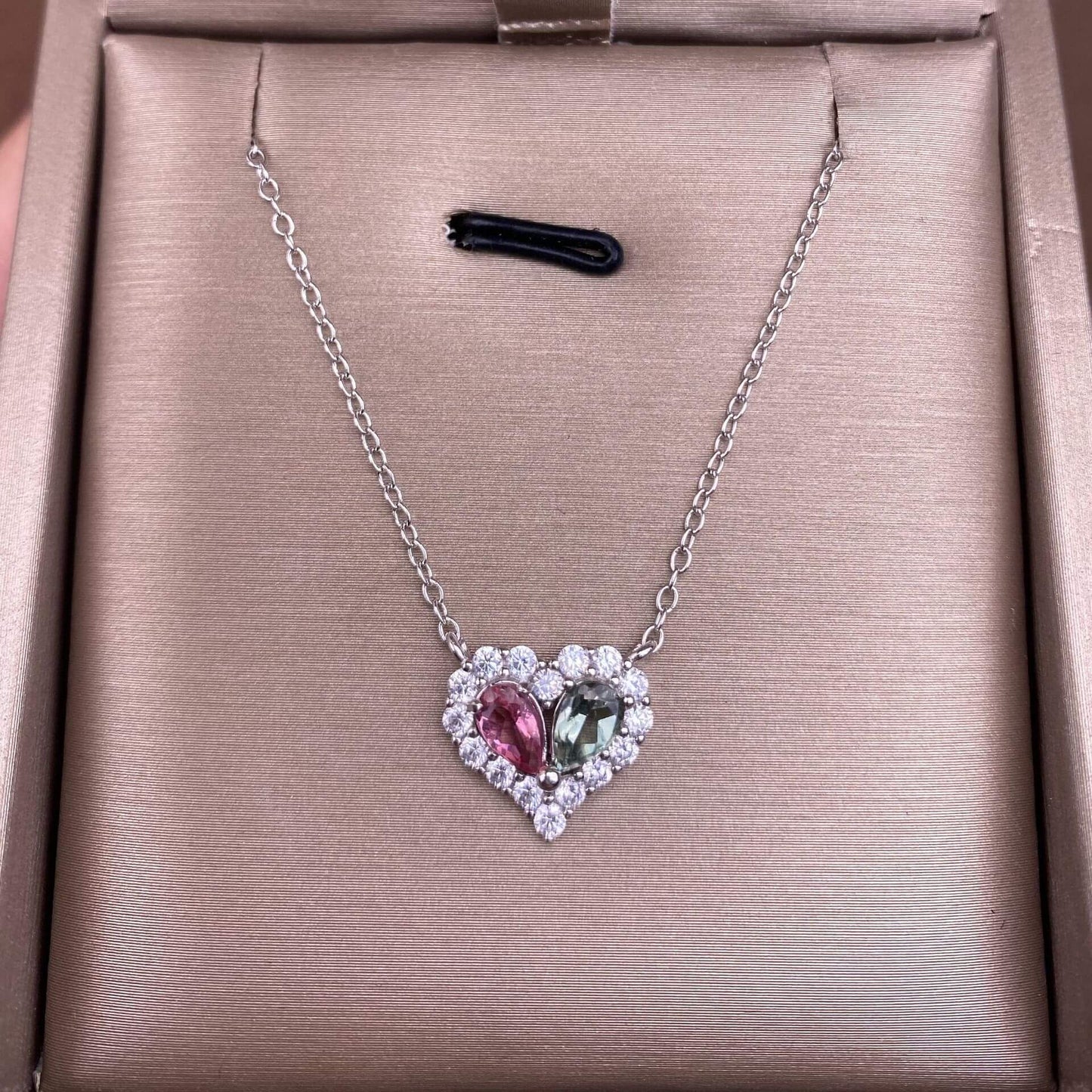 Black Opal Opal, Pink topaz, tourmaline S925 necklace, silver inlaid with full diamonds, exquisite light luxury evening wear chain fashionable office lady