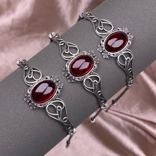 Garnet Blue Moonlight Grey Moonlight Amethyst Purple Dragon  Crystal Ghost Stone  bangle S925, silver inlaid with retro silver, personalized commuting, aged and fashionable women's colored gemstone crystal jewelry