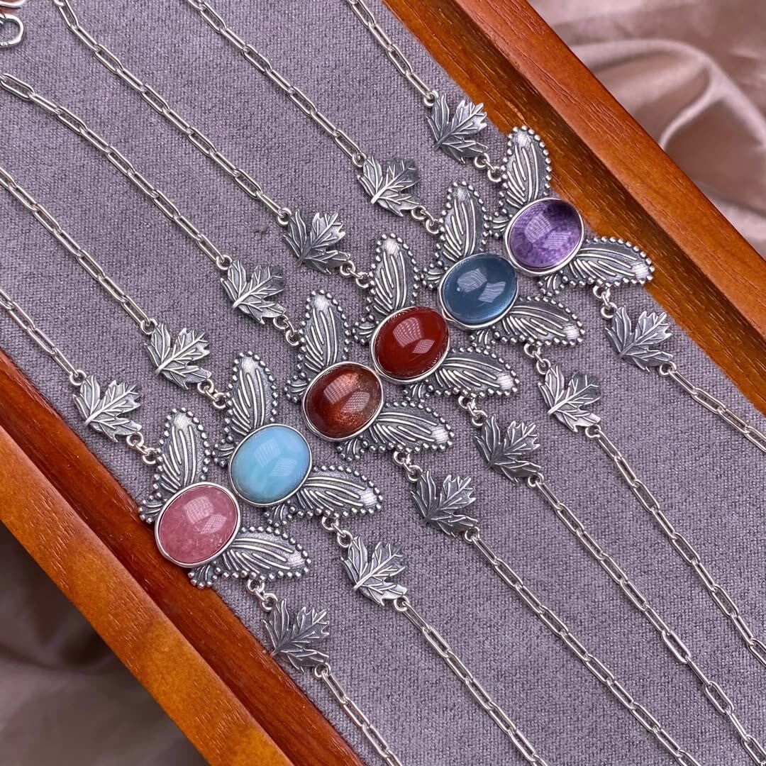 Red jasper Sea Pattern Stone Golden Sun South Red Sea Blue Sapphire Amethyst Grape Stone Blue Moonlight Bracelet S925, silver inlaid Trendy Jewelry 2025