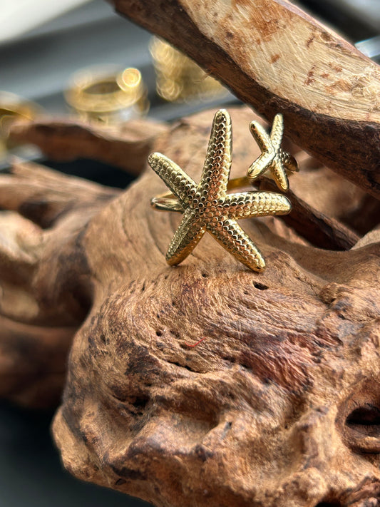 Double Sea Stars Ring 18k gold-plated Titanium Steel GMJR2