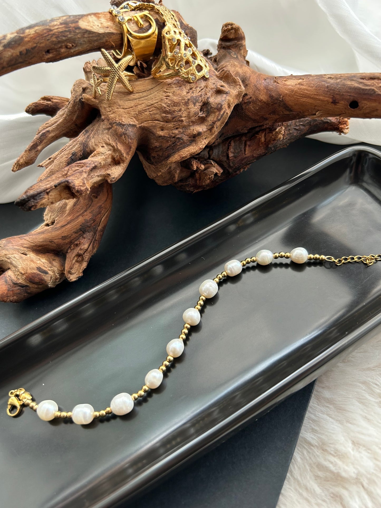 Bracelet 18k gold-plated Titanium Steel Pearl&Beads chain Trendy Jewelry 2025 GMJB2