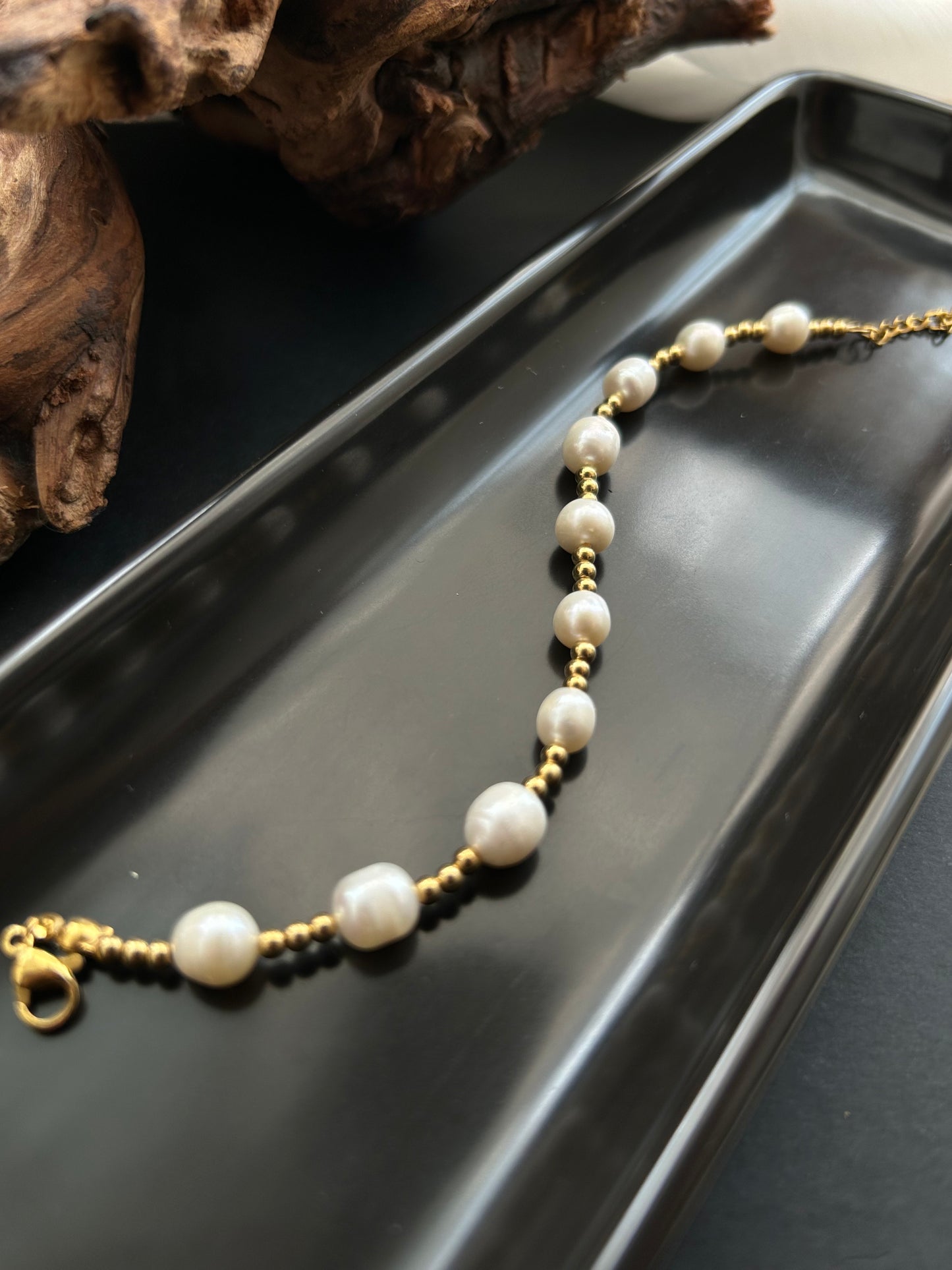 Bracelet 18k gold-plated Titanium Steel Pearl&Beads chain Trendy Jewelry 2025 GMJB2