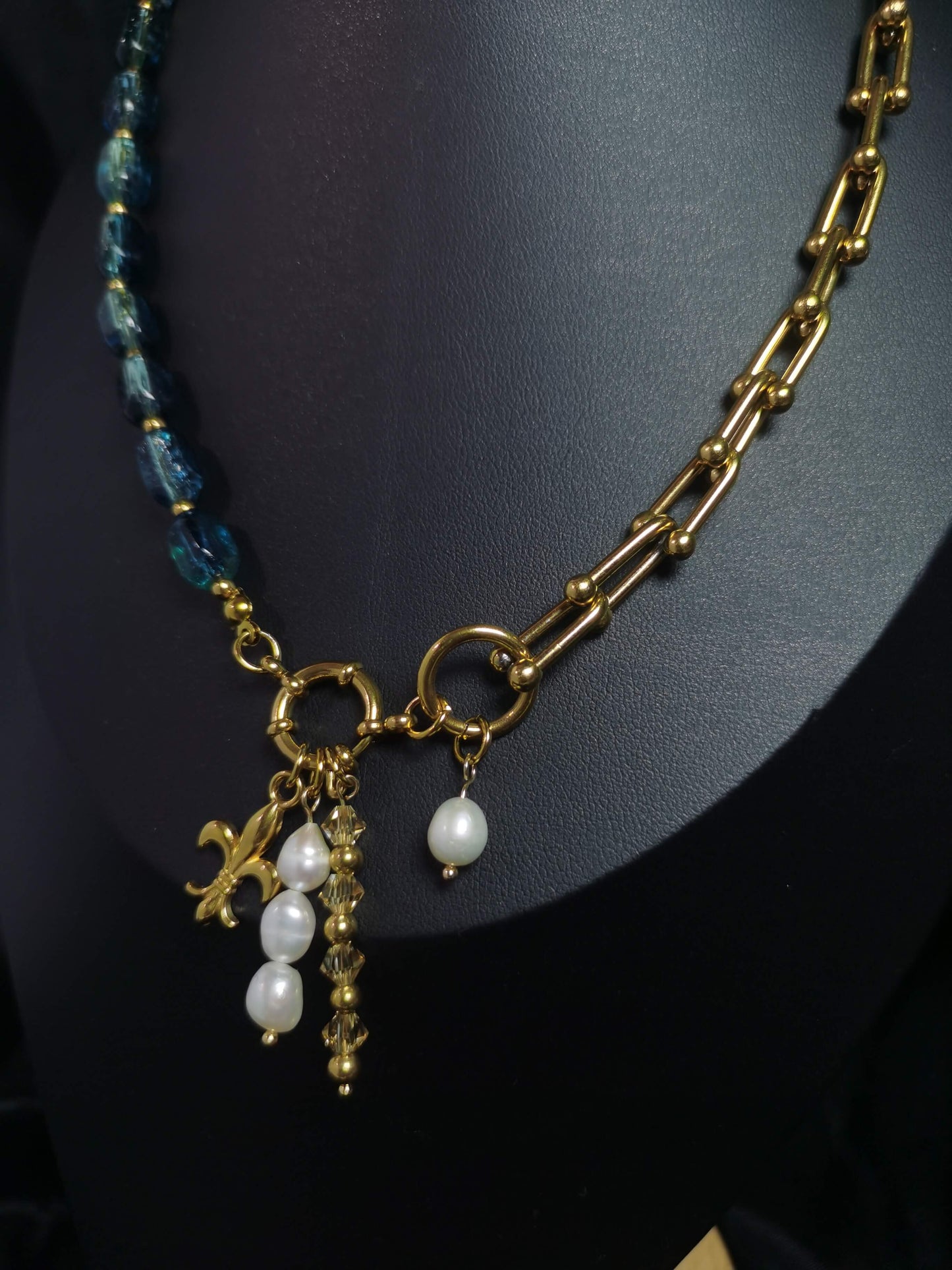 Joint Necklace 18k gold-plated Titanium Steel Glass&Horseshoe chain Trendy Jewelry 2025 GMJN7