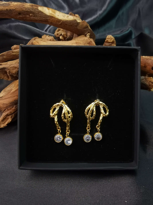 Bow knot Earrings Zircon 18k gold-plated Titanium Steel Jewelry GMJE1