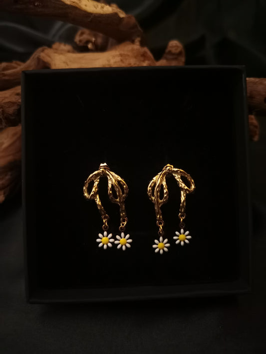 Bow knot Earrings daisy  18k gold-plated Titanium Steel GMJE4