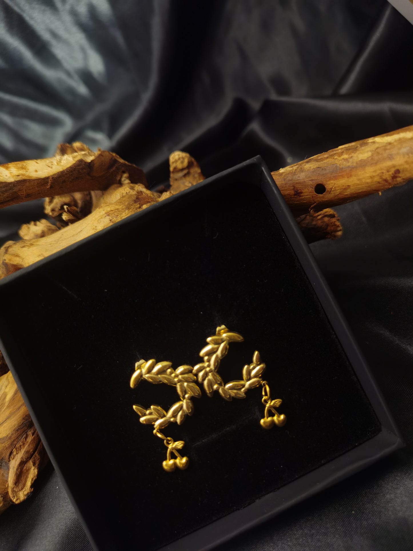 Ear of Wheat Cherry Earrings 18k gold-plated Titanium Steel GMJE7