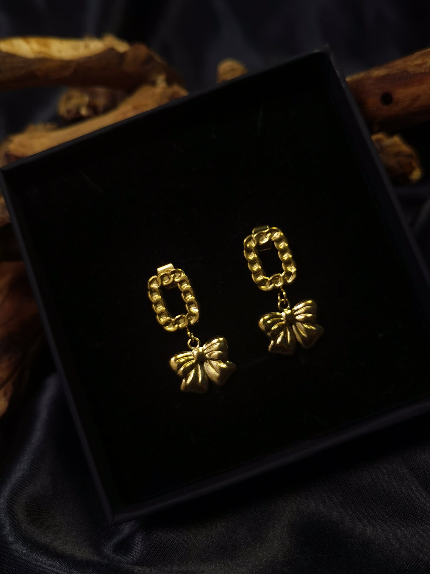 Cuban square Earrings 18k gold-plated Titanium Steel bowknot GMJE12