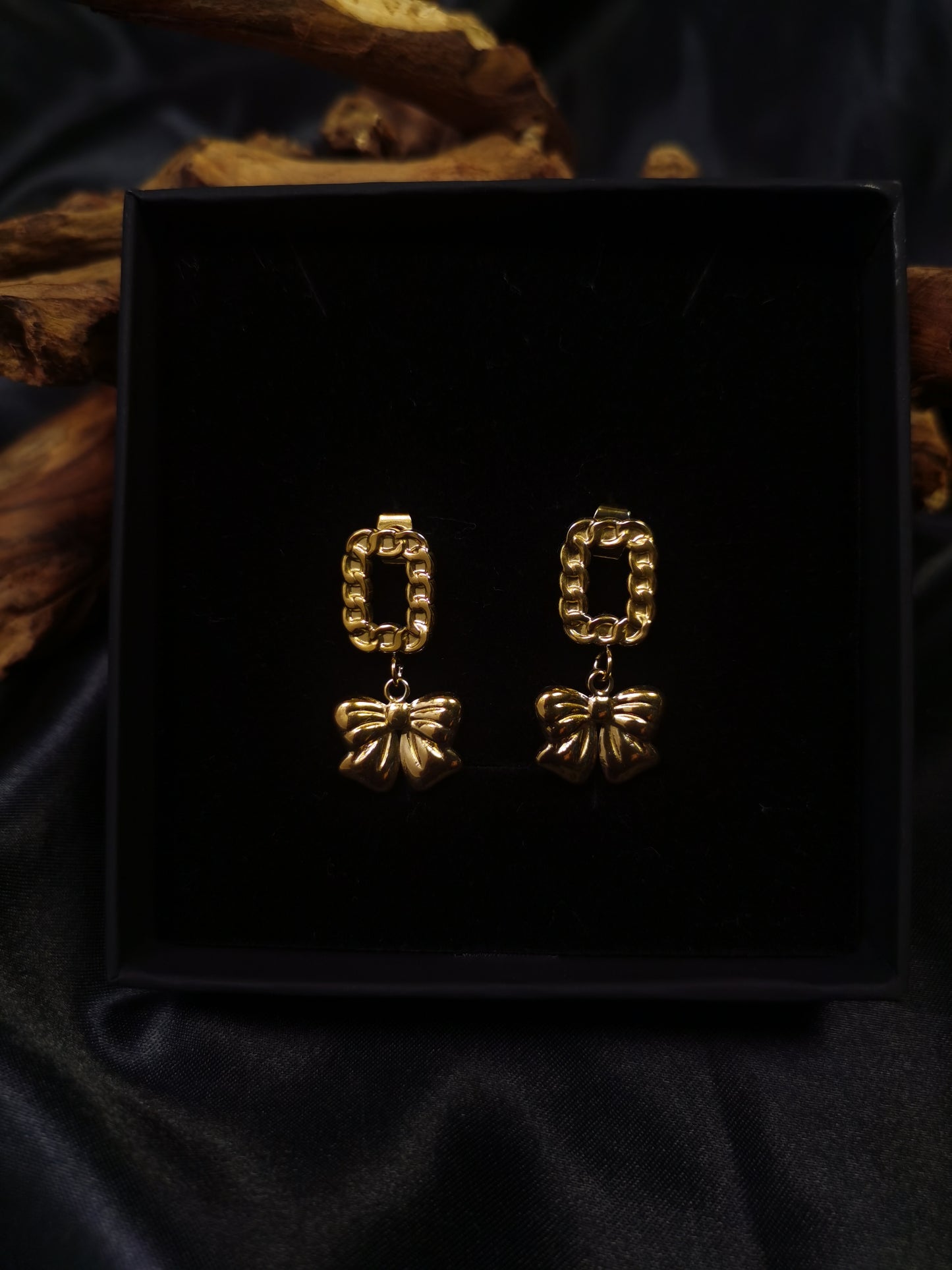 Cuban square Earrings 18k gold-plated Titanium Steel bowknot GMJE12